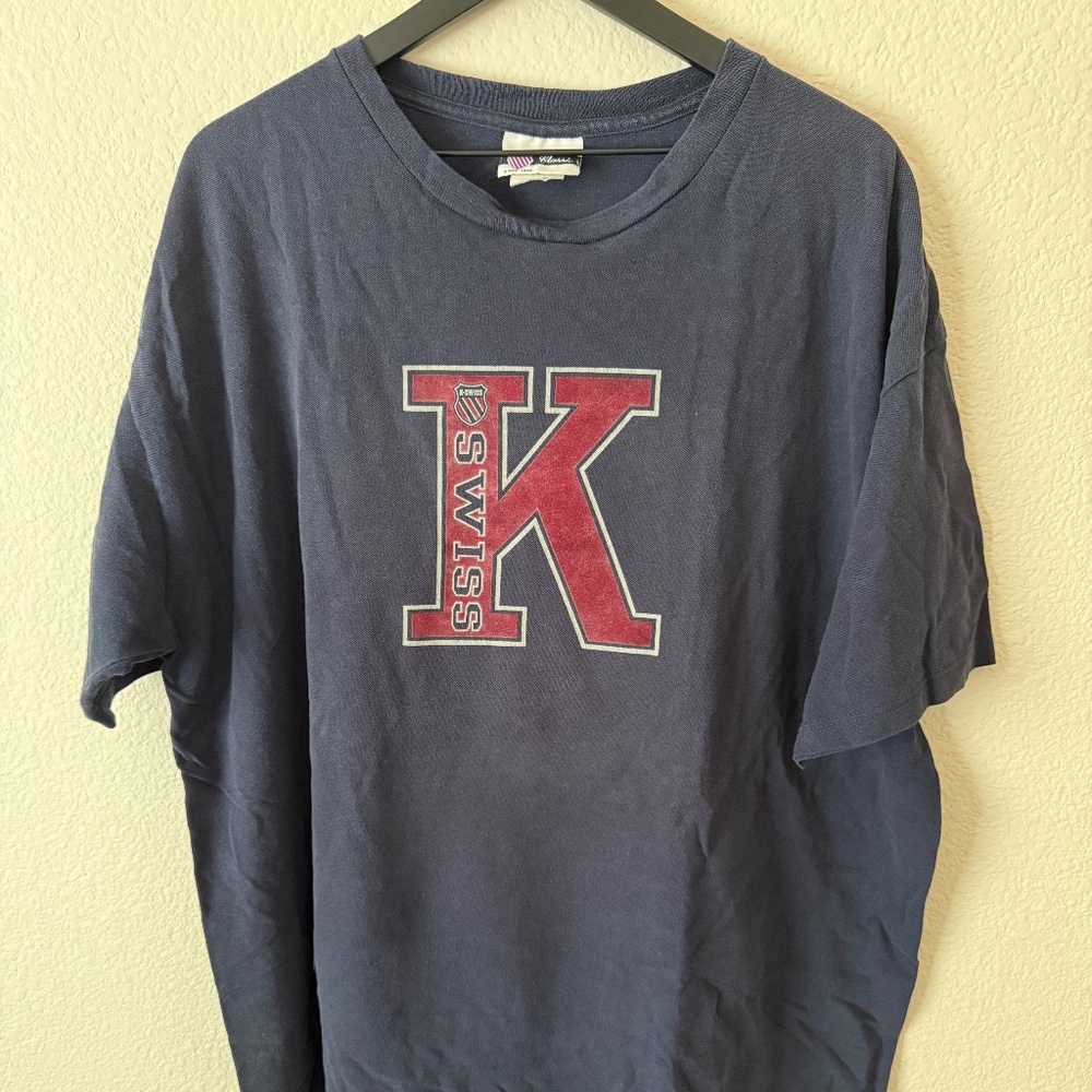 K-Swiss Classic Vintage Black Men's Short Sleeve Tee Shirt Red Logo Size XL